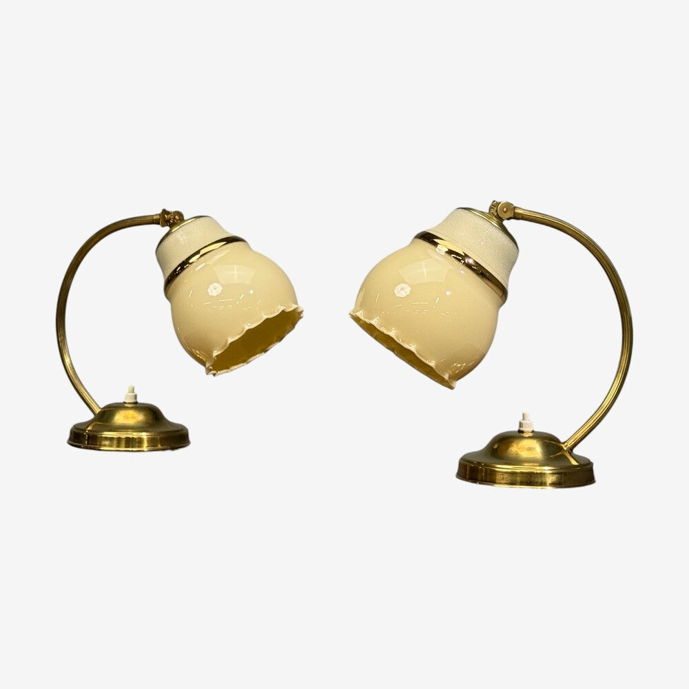 Itsu Oy, Table Lamps, Polished Brass, Glass, Finland, 1950s