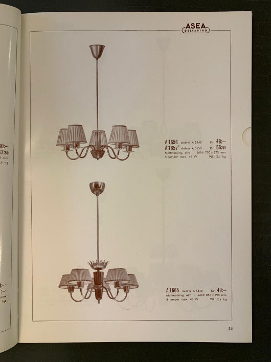 ASEA, Chandelier, Brass, Elm, Fabric, Sweden, Sweden, 1947
