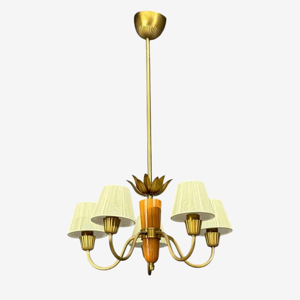 ASEA, Chandelier, Brass, Elm, Fabric, Sweden, Sweden, 1947
