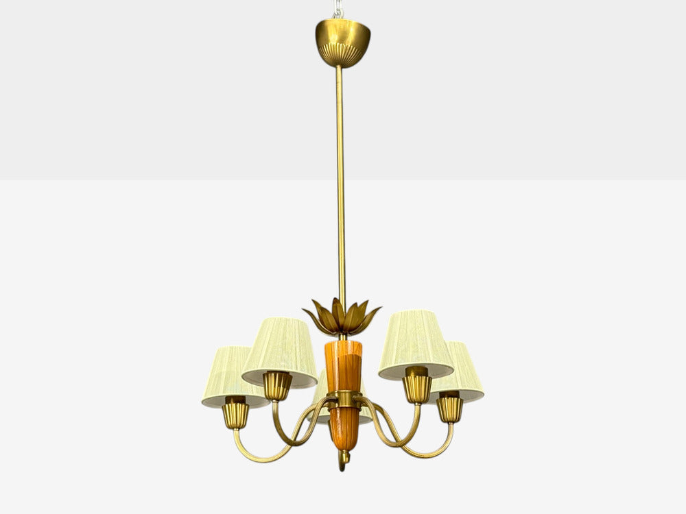 ASEA, Chandelier, Brass, Elm, Fabric, Sweden, Sweden, 1947