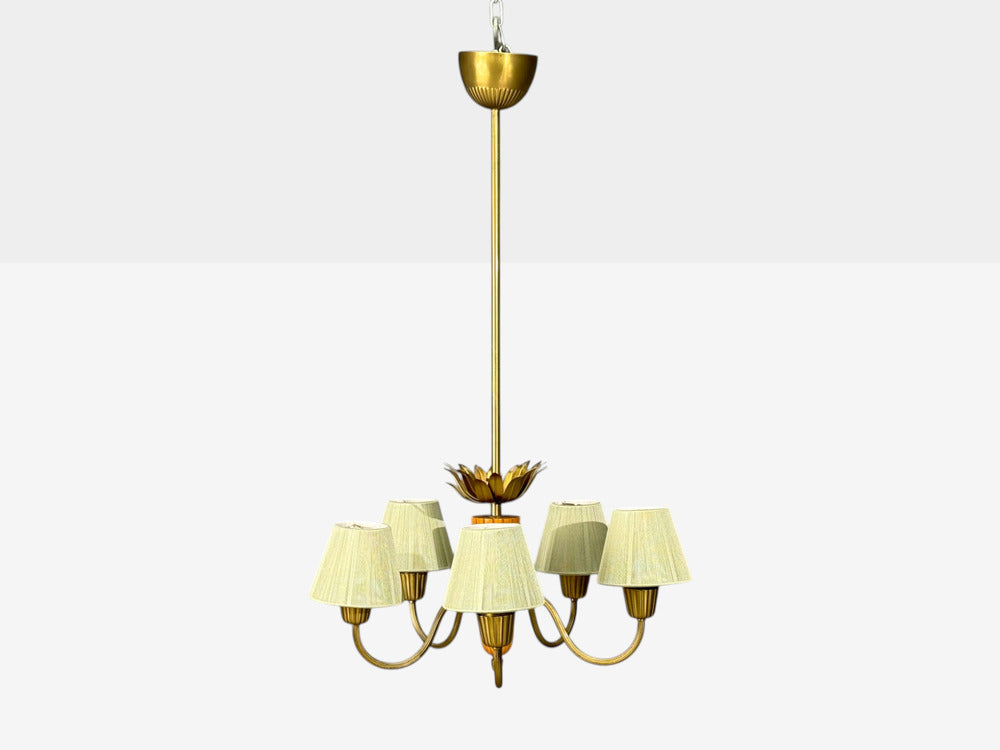 ASEA, Chandelier, Brass, Elm, Fabric, Sweden, Sweden, 1947