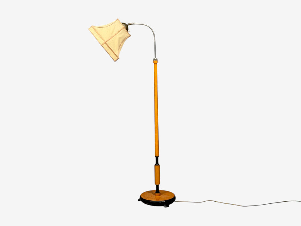Swedish Modern, Floor Lamp, Oak, Ebonized Wood, Suede, Sweden, 1950s