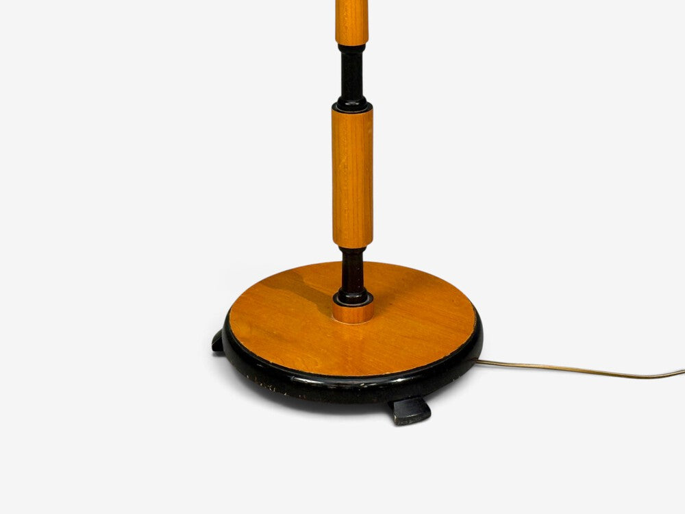 Swedish Modern, Floor Lamp, Oak, Ebonized Wood, Suede, Sweden, 1950s