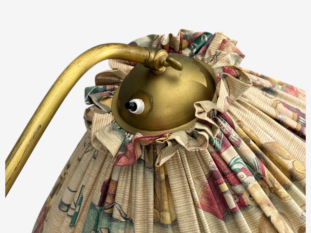 Swedish Modern, Floor Lamp, Elm, Brass, Cord, Beige Fabric, Sweden, 1940s