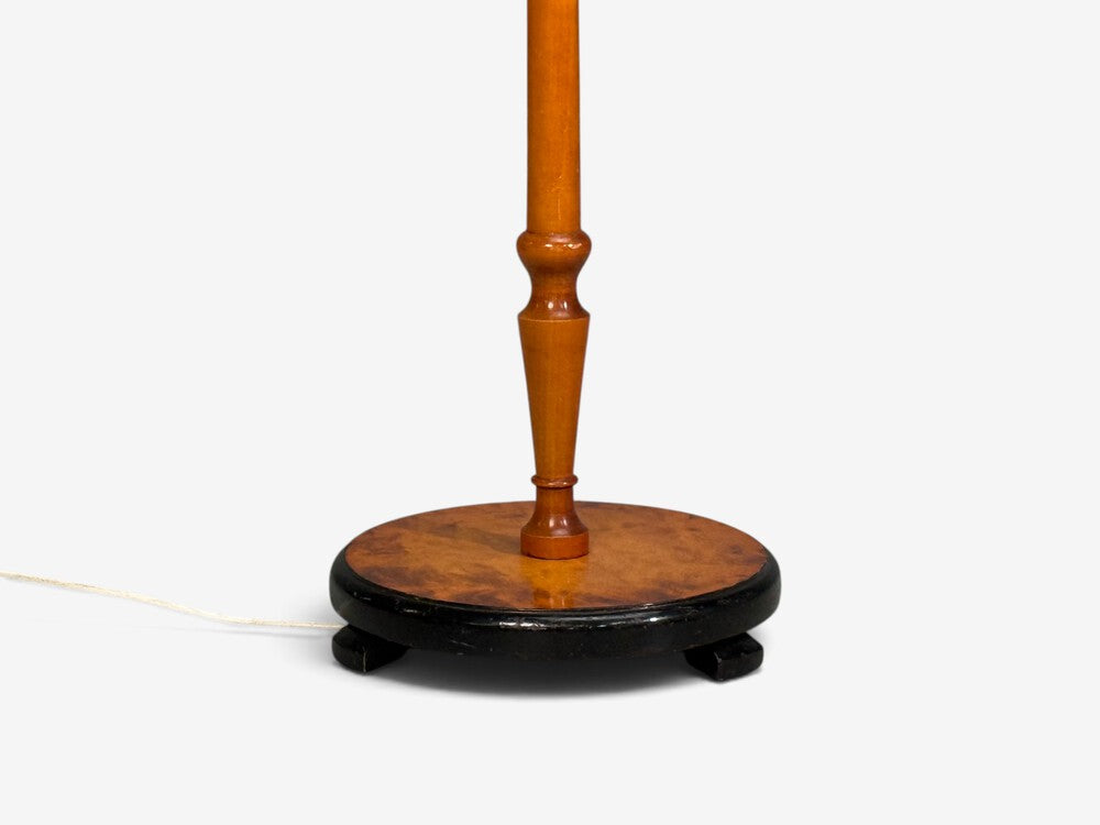 Swedish Modern, Floor Lamps, Burl, Ebonized Wood, Fabric, Sweden, 1940s