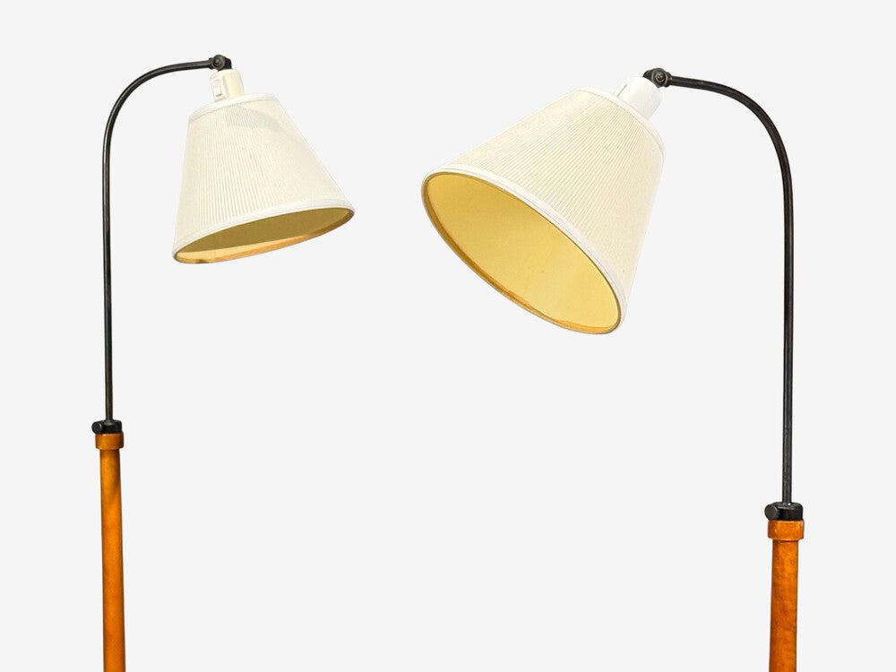 Swedish Modern, Floor Lamps, Burl, Ebonized Wood, Fabric, Sweden, 1940s