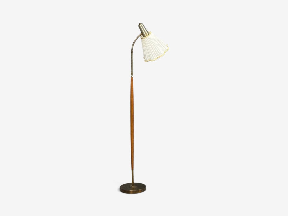 Armaturhantverk Tibro, Floor Lamp, Teak, Brass, Silk, Sweden, 1960s