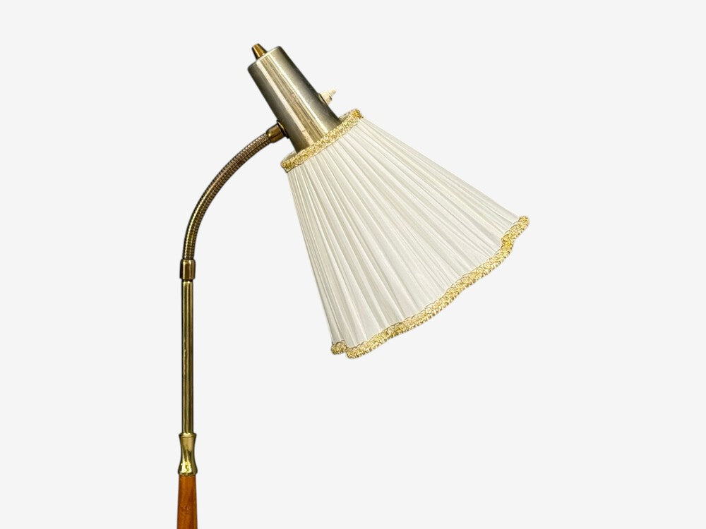 Armaturhantverk Tibro, Floor Lamp, Teak, Brass, Silk, Sweden, 1960s
