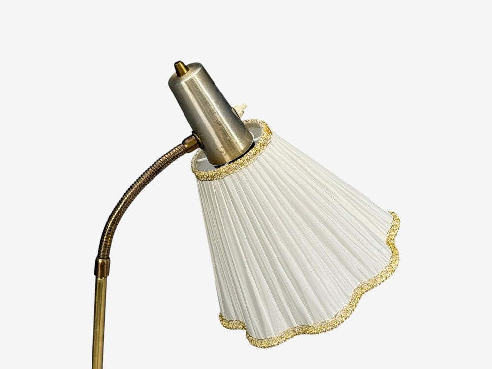 Armaturhantverk Tibro, Floor Lamp, Teak, Brass, Silk, Sweden, 1960s
