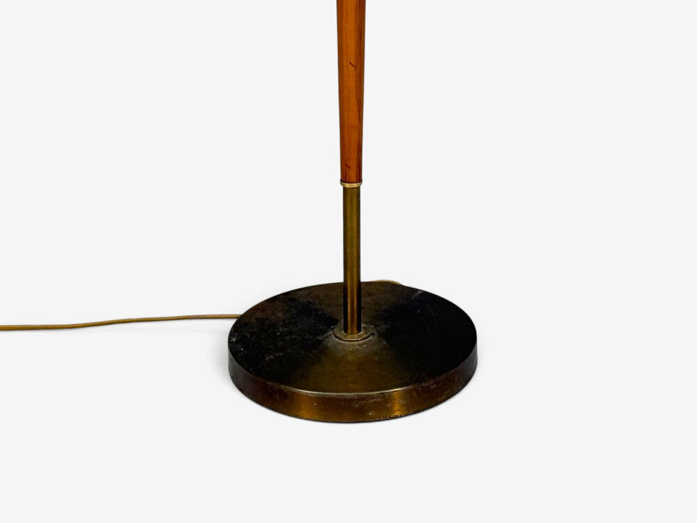 Armaturhantverk Tibro, Floor Lamp, Teak, Brass, Silk, Sweden, 1960s