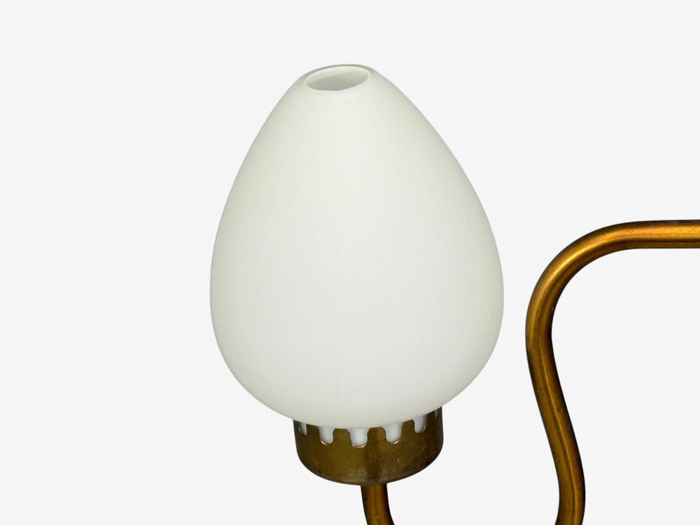 Swedish Modern, Pendant Light, Wood, Brass, Glass, 1960s