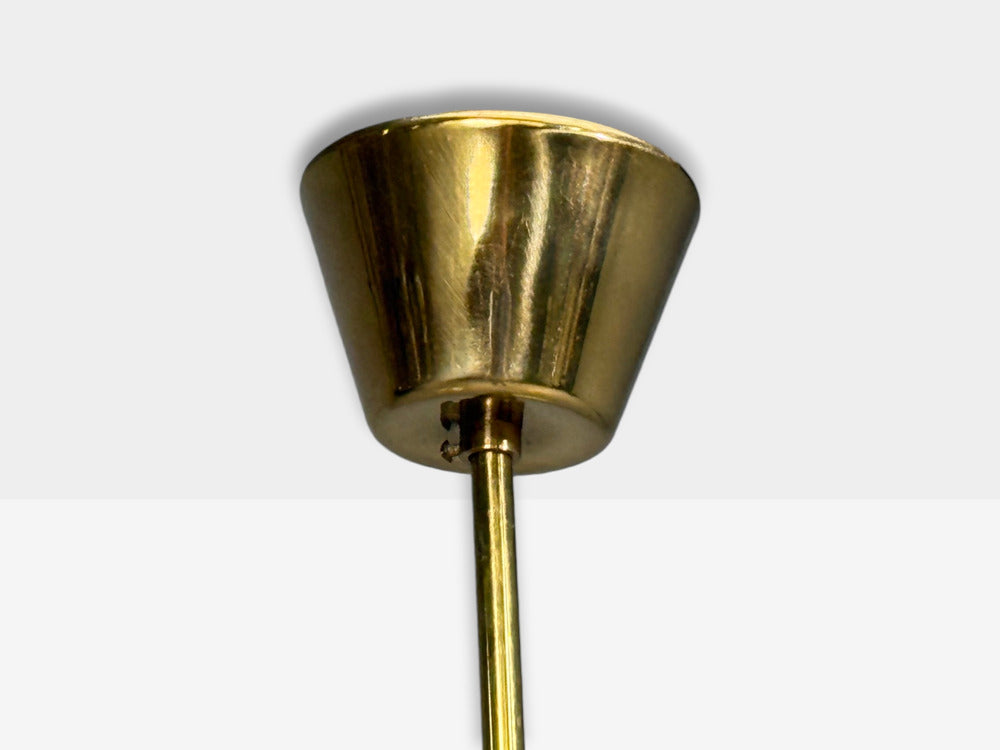 Swedish Modern, Pendant Light, Brass Teak, Textured Glass, Sweden, 1950s
