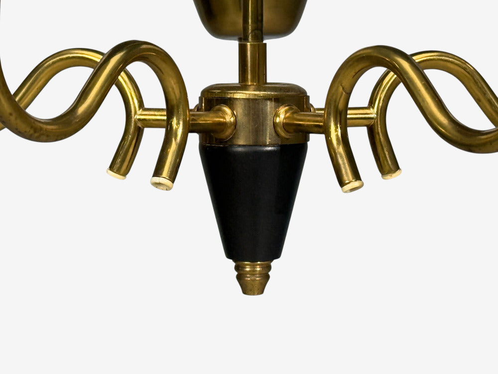 Danish Modern, Pendant Light, Brass, Etched Glass, Denmark, 1950s