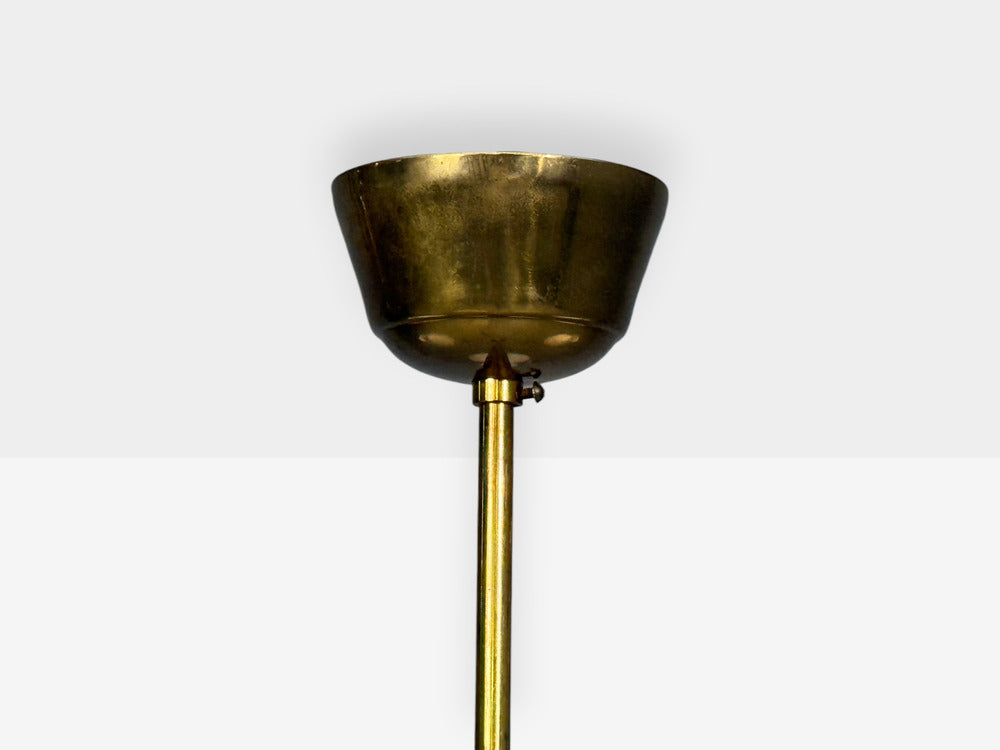 Danish Modern, Pendant Light, Brass, Etched Glass, Denmark, 1950s