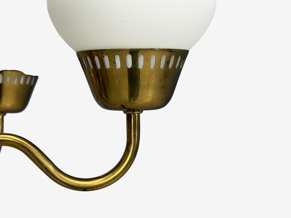 Danish Modern, Pendant Light, Brass, Etched Glass, Denmark, 1950s