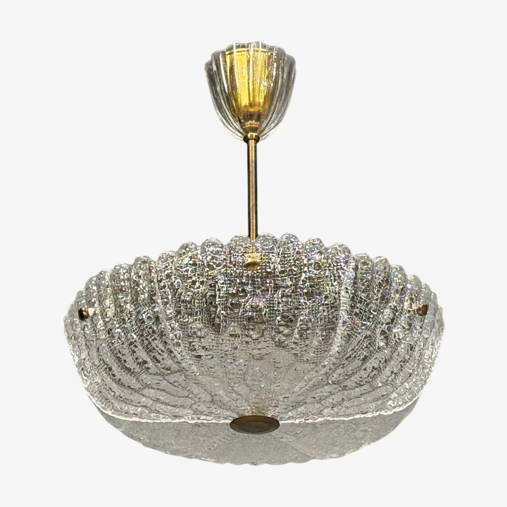 Carl Fagerlund, Chandelier, Textured Glass, Brass, Sweden, 1960s