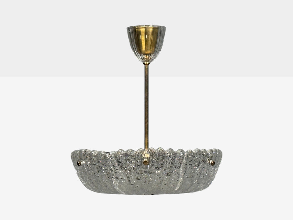Carl Fagerlund, Chandelier, Textured Glass, Brass, Sweden, 1960s