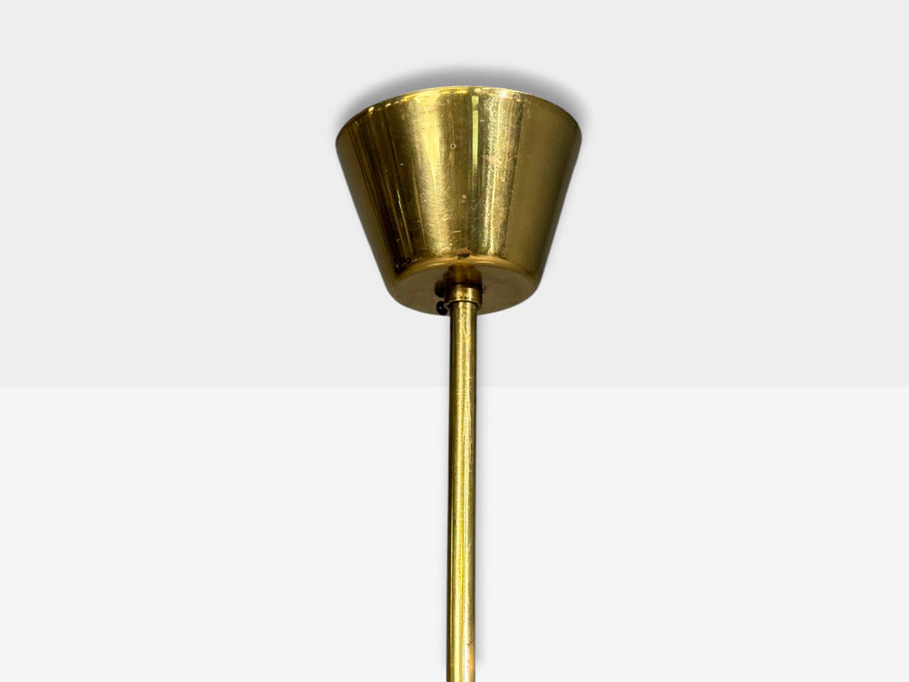 Swedish Modern, Pendant Light, Etched Opal Glass, Brass, Sweden, 1950s