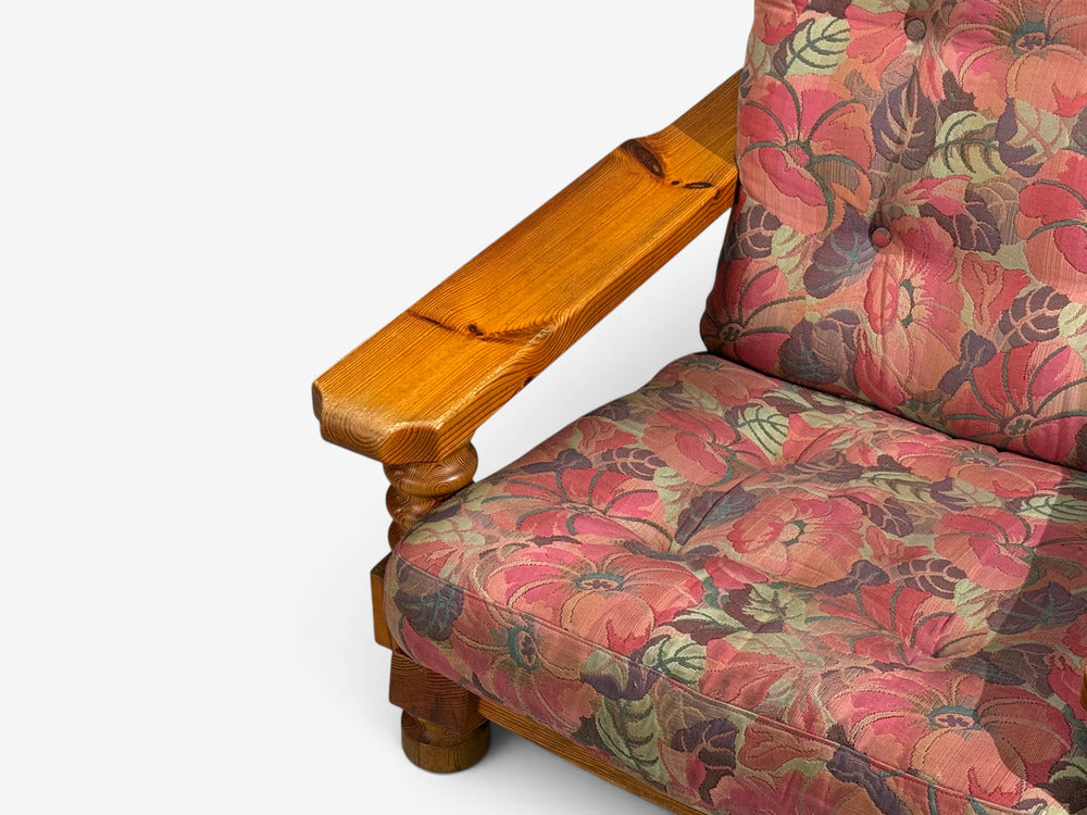Collden, Brutalist Lounge Chairs, Pine, Fabric, Sweden, 1970s