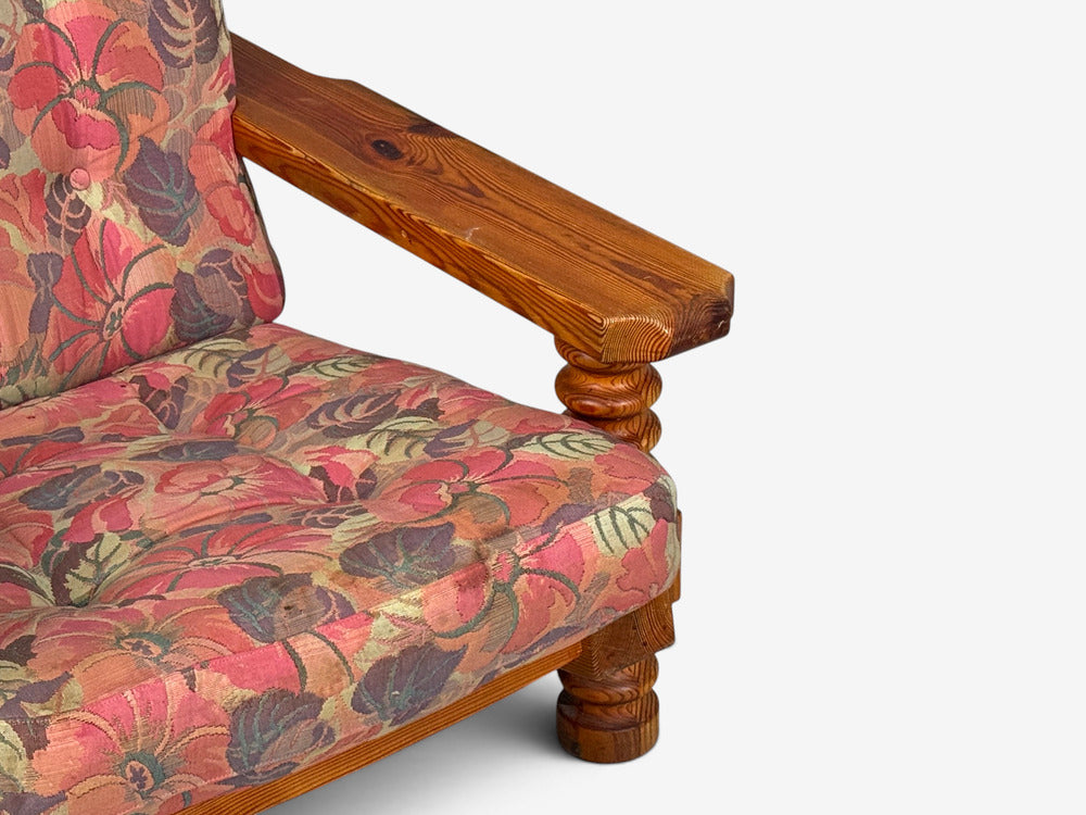 Collden, Brutalist Lounge Chairs, Pine, Fabric, Sweden, 1970s
