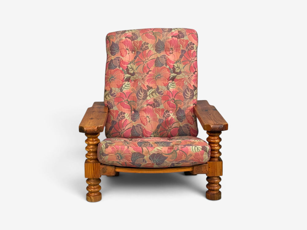 Collden, Brutalist Lounge Chairs, Pine, Fabric, Sweden, 1970s