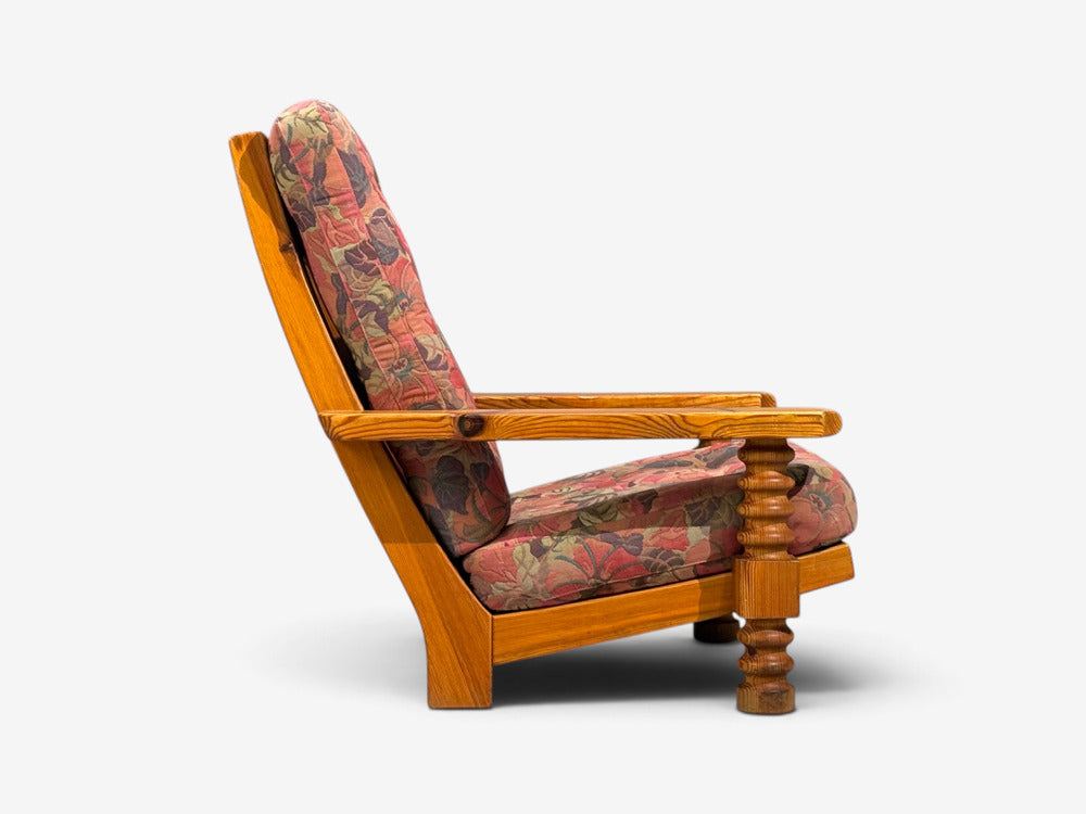 Collden, Brutalist Lounge Chairs, Pine, Fabric, Sweden, 1970s