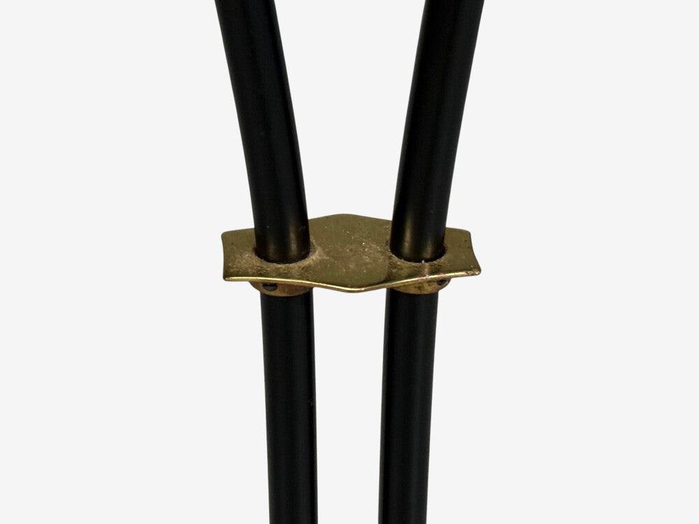 Swedish Modern, Floor Lamp, Black Lacquered Metal, Brass, Fabric, Sweden, 1960s