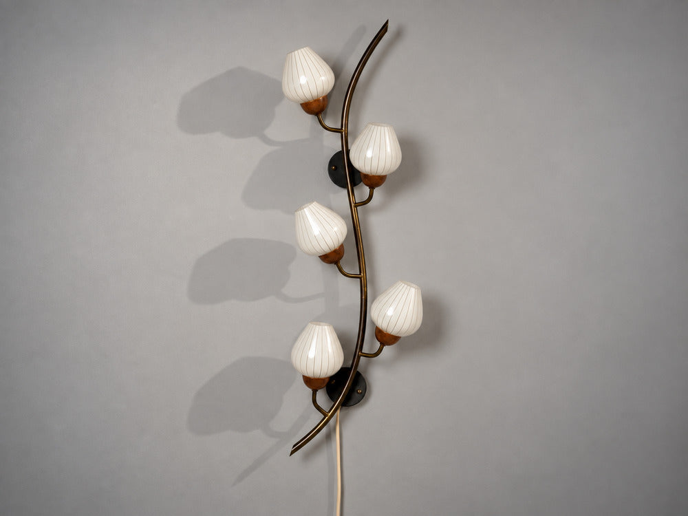 Astra, Monumental Floral Sconces, Copper, Brass, Glass, Norway, 1940s