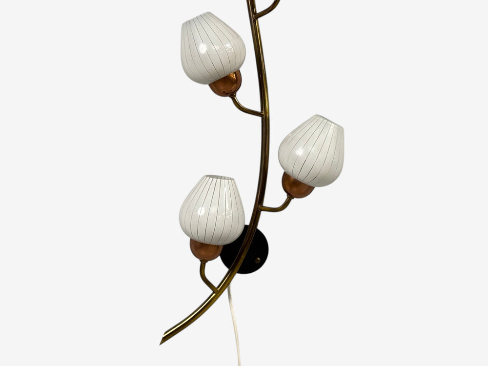 Astra, Monumental Floral Sconces, Copper, Brass, Glass, Norway, 1940s