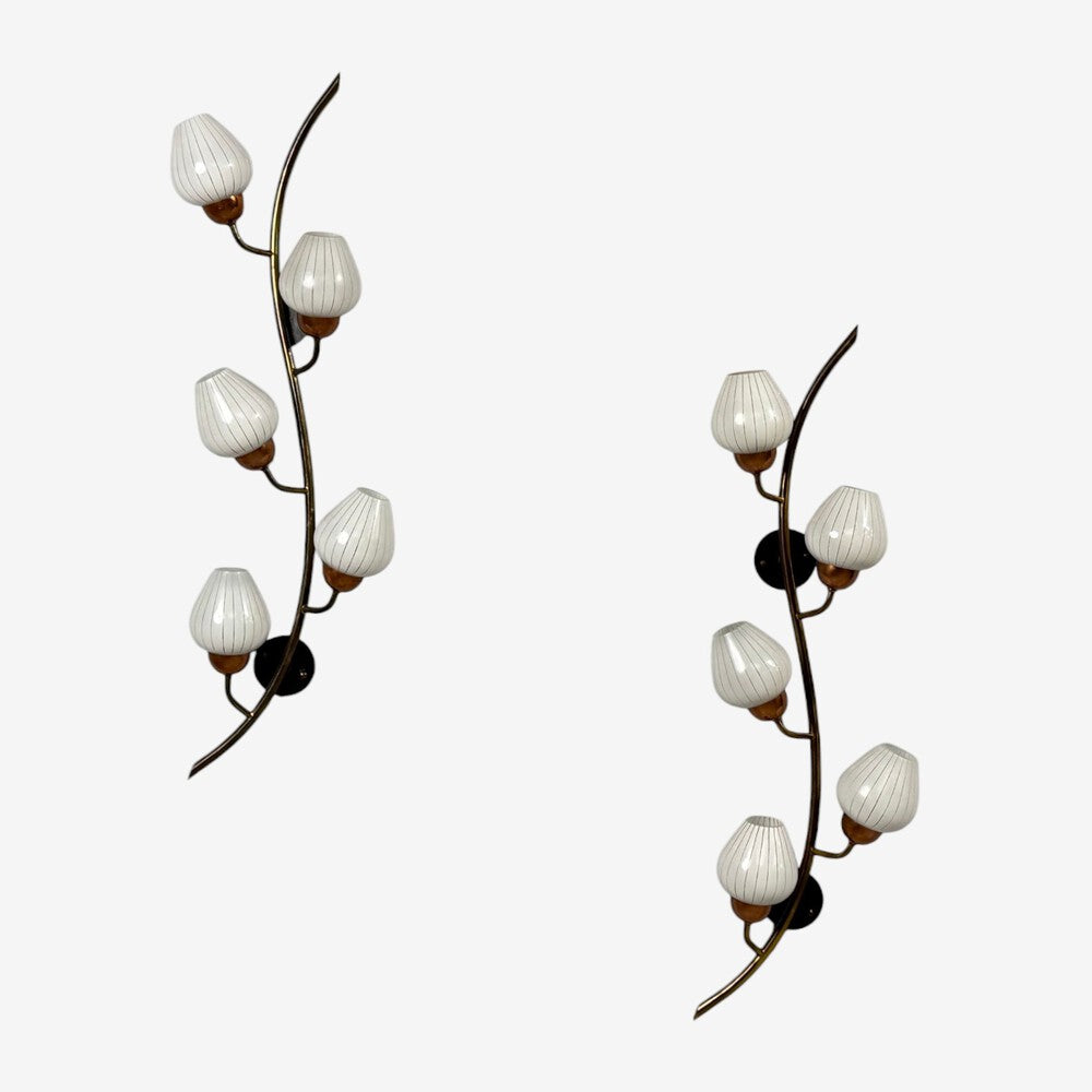 Astra, Monumental Floral Sconces, Copper, Brass, Glass, Norway, 1940s