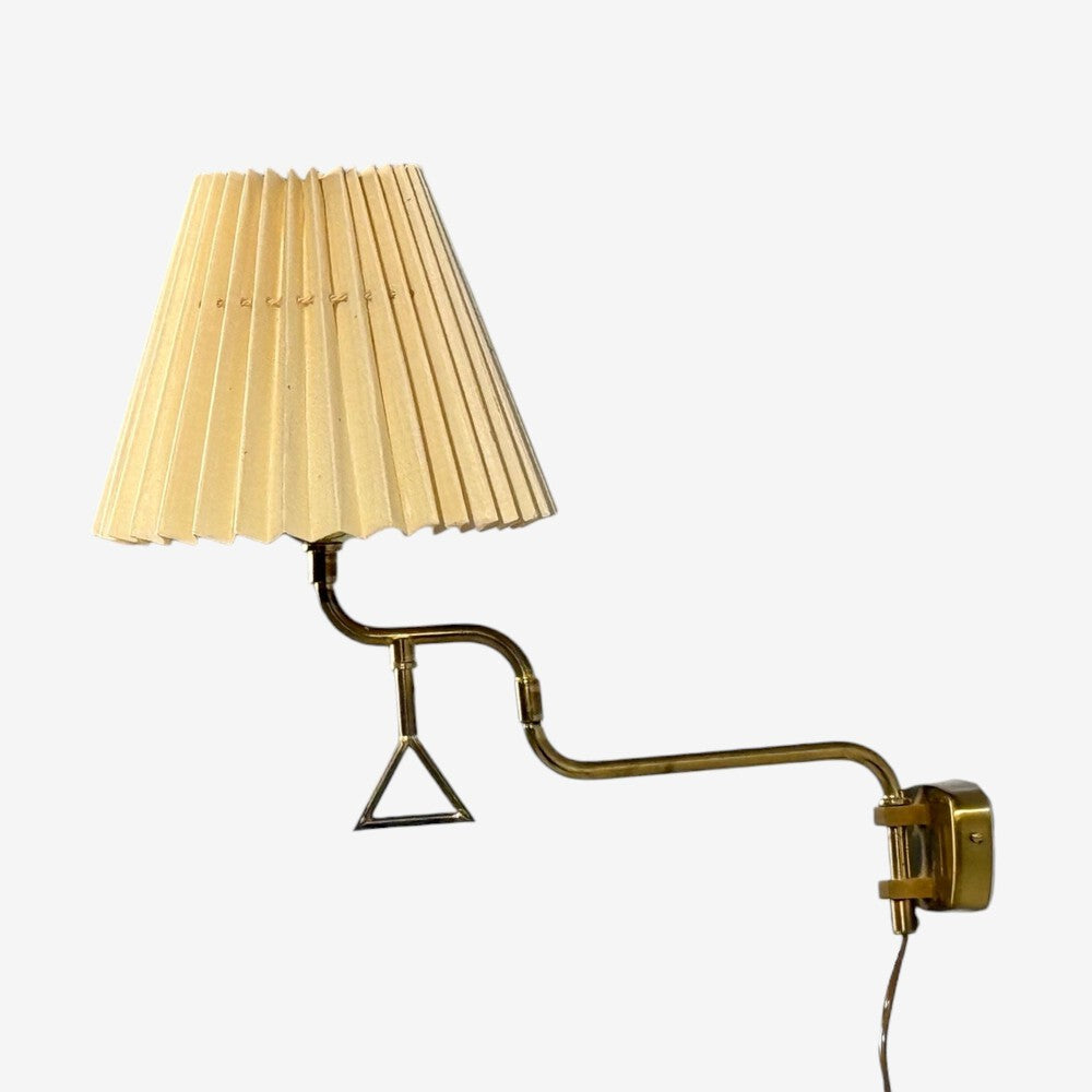Armaturhantverk Tibro, Wall Light, Brass, Pleated Fabric, Sweden, 1970s