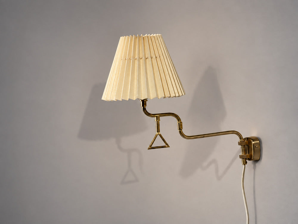 Armaturhantverk Tibro, Wall Light, Brass, Pleated Fabric, Sweden, 1970s