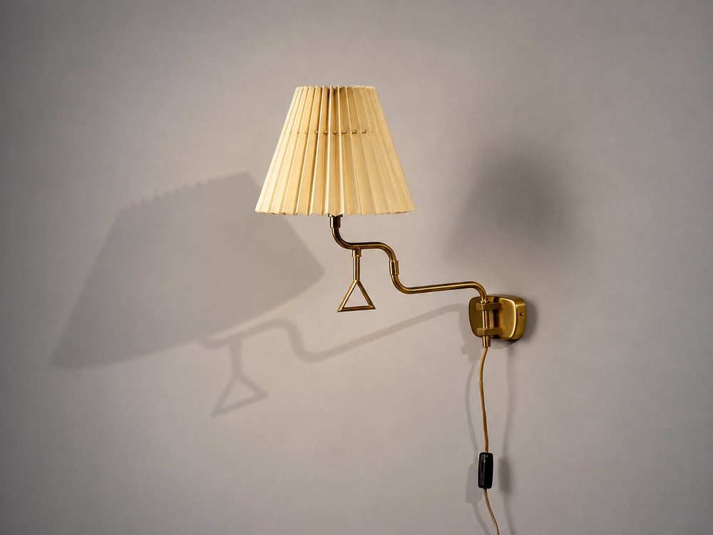 Armaturhantverk Tibro, Wall Light, Brass, Pleated Fabric, Sweden, 1970s