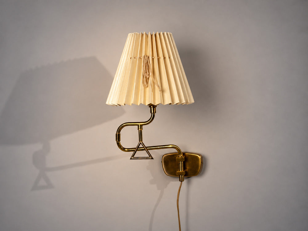 Armaturhantverk Tibro, Wall Light, Brass, Pleated Fabric, Sweden, 1970s