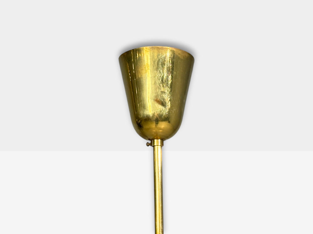 Idman, Finnish Modern, Pendant Light, Brass, Pink Tinted Glass, Finland, 1950s