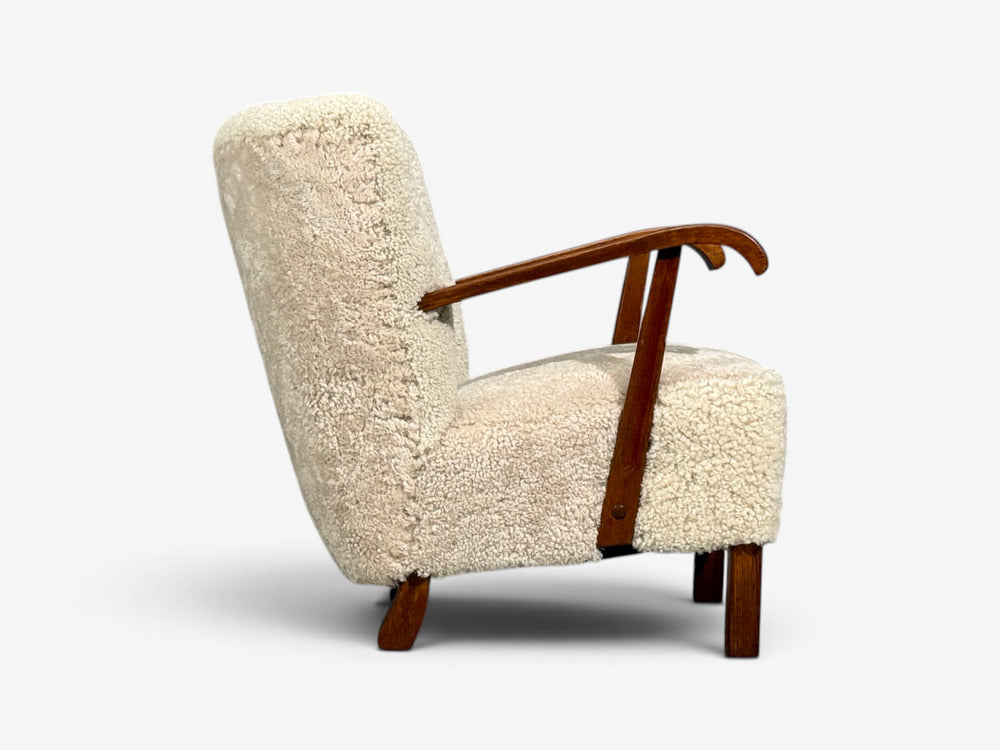 Danish Cabinetmaker, Lounge Chairs, Shearling, Beech, 1940s
