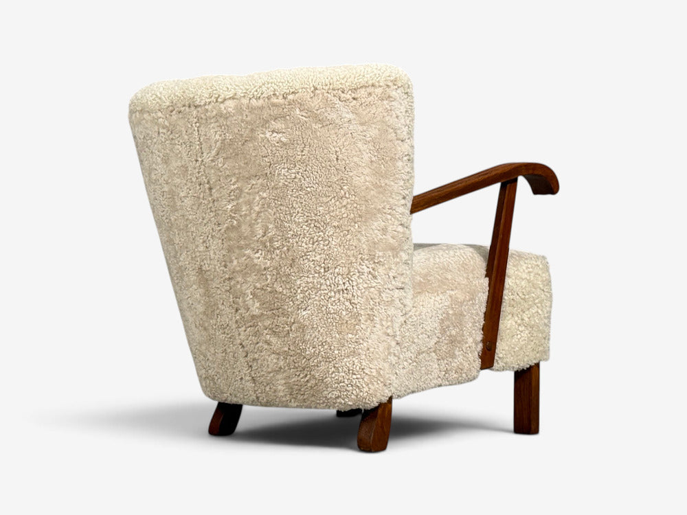 Danish Cabinetmaker, Lounge Chairs, Shearling, Beech, 1940s