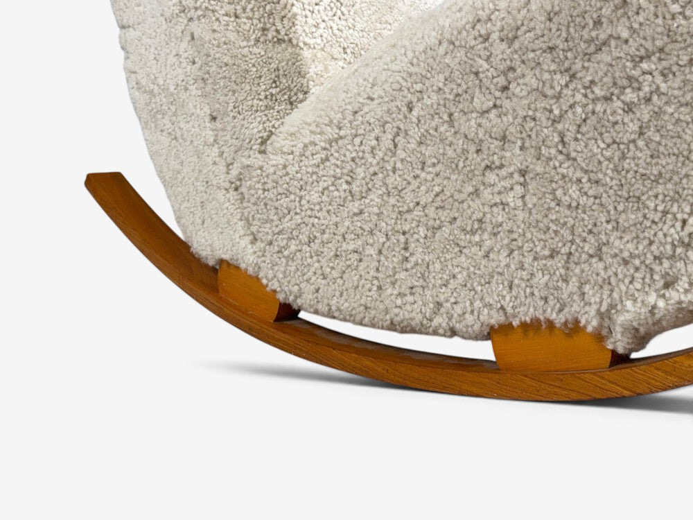 Swedish Modern, Rocking Chair, Elmwood, Beige Shearling, Sweden, 1940s
