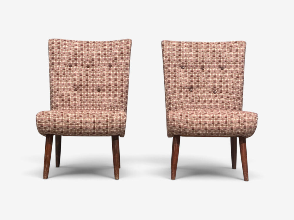 Swedish Modern, Slipper Chairs, Birch, Fabric, Sweden, 1940s