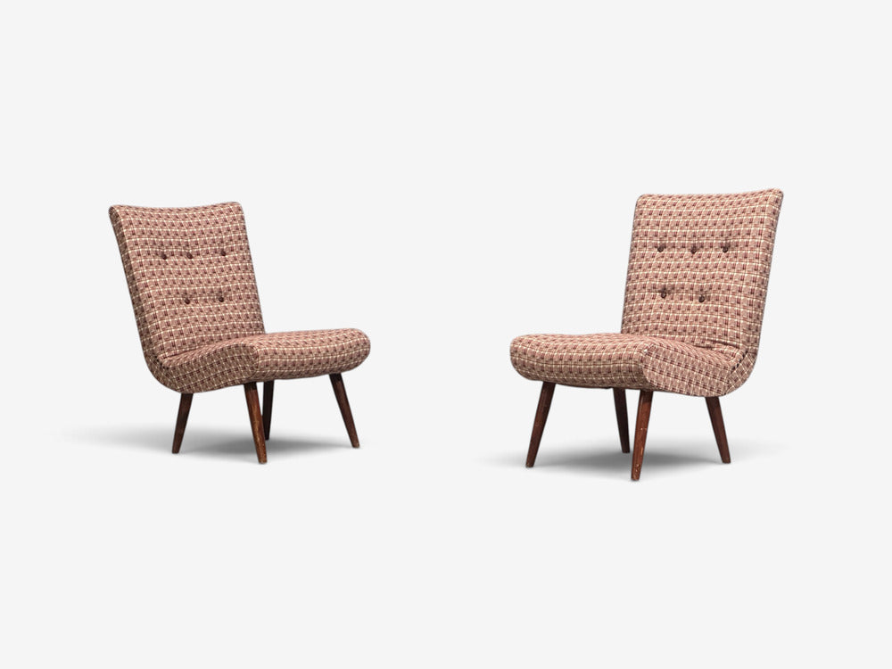 Swedish Modern, Slipper Chairs, Birch, Fabric, Sweden, 1940s
