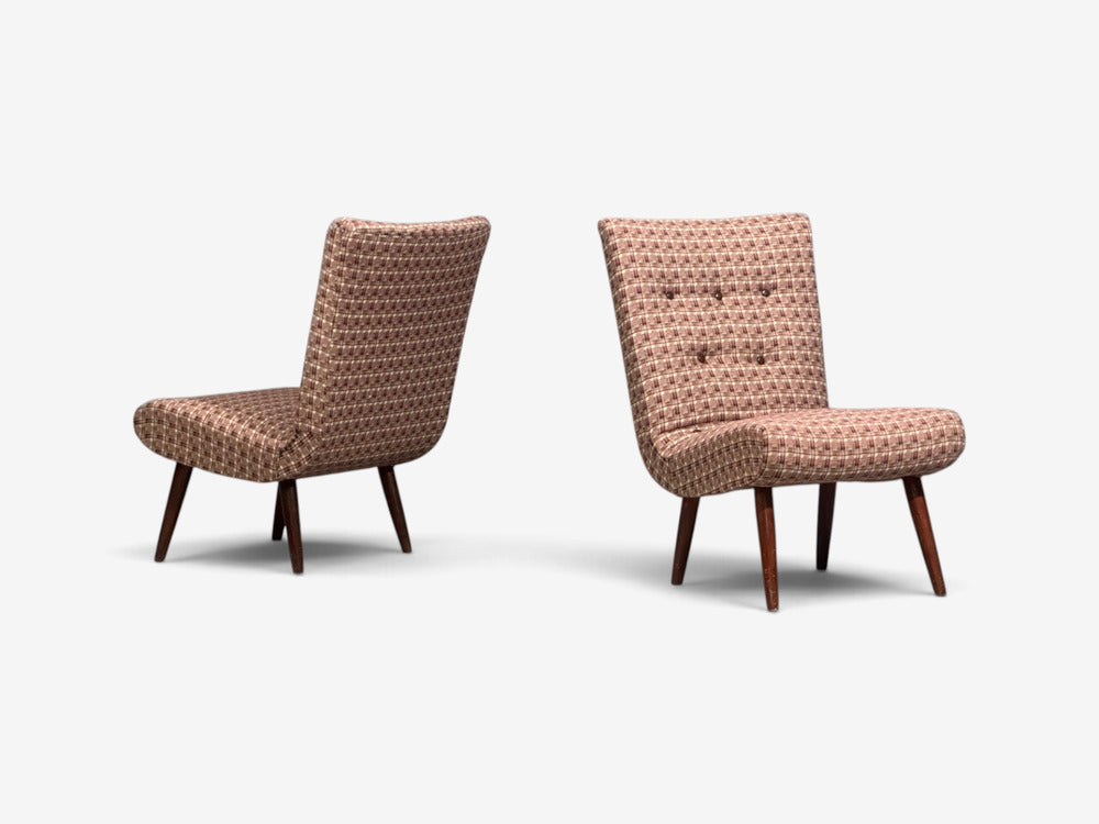 Swedish Modern, Slipper Chairs, Birch, Fabric, Sweden, 1940s