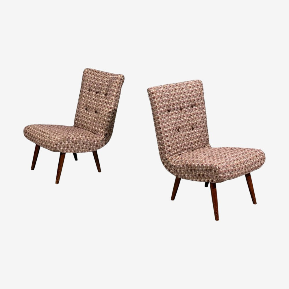 Swedish Modern, Slipper Chairs, Birch, Fabric, Sweden, 1940s