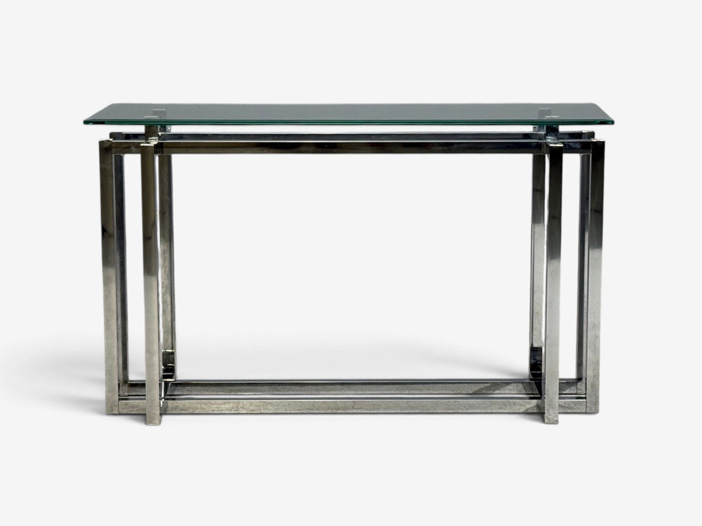 Constructivist Style, Console Table, Chromed Steel, Beveled Glass, USA, 1980s