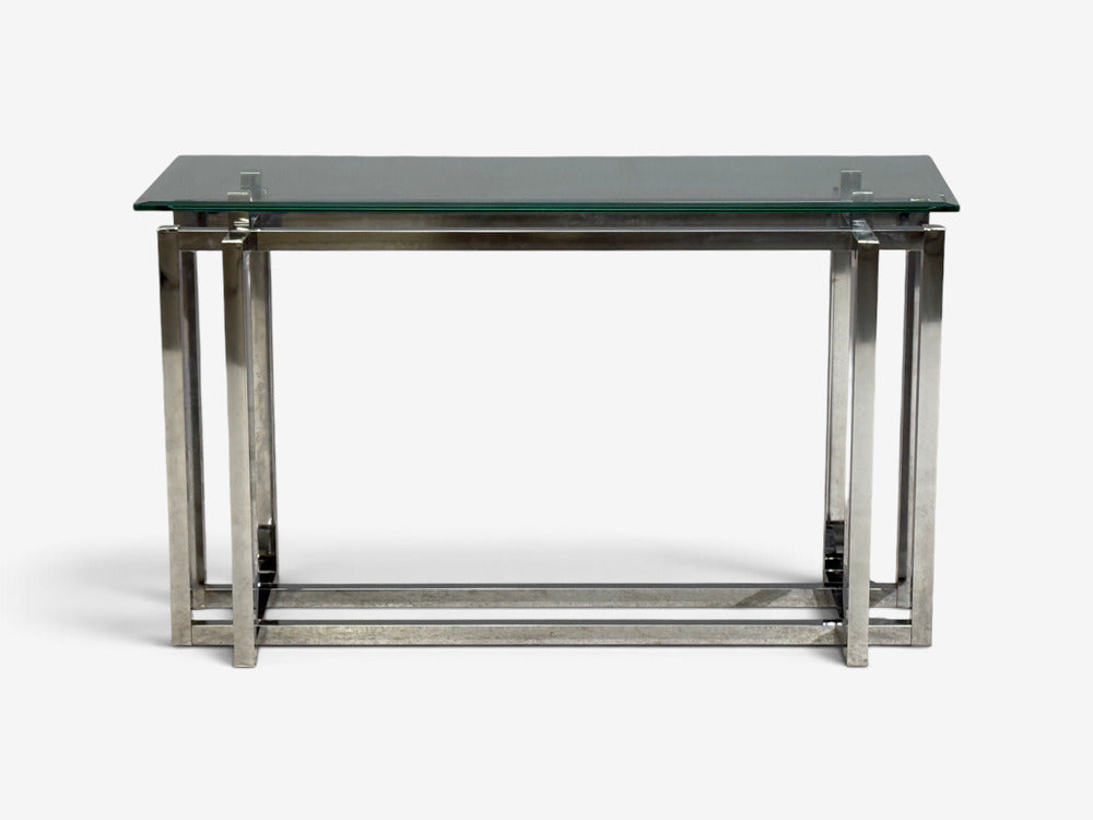 Constructivist Style, Console Table, Chromed Steel, Beveled Glass, USA, 1980s