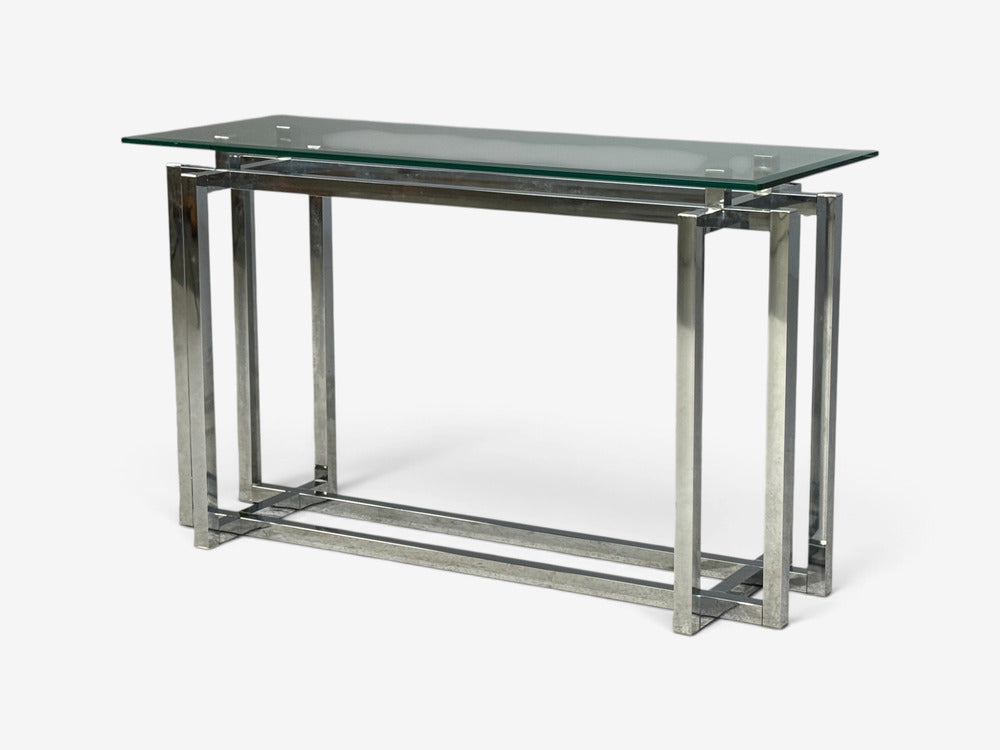 Constructivist Style, Console Table, Chromed Steel, Beveled Glass, USA, 1980s