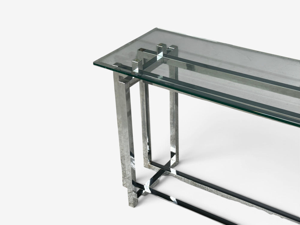 Constructivist Style, Console Table, Chromed Steel, Beveled Glass, USA, 1980s