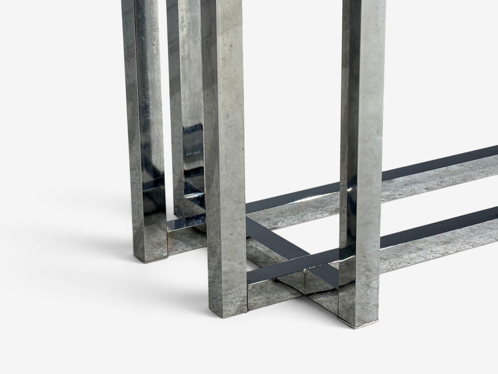 Constructivist Style, Console Table, Chromed Steel, Beveled Glass, USA, 1980s