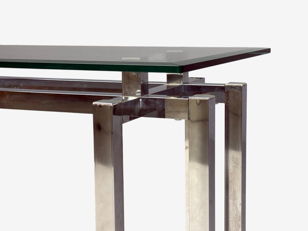 Constructivist Style, Console Table, Chromed Steel, Beveled Glass, USA, 1980s