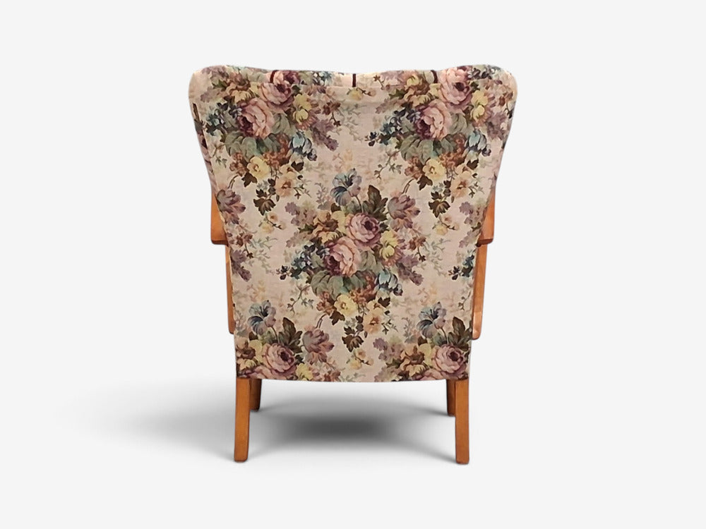 Swedish Modern, Lounge Chairs, Elm, Floral Fabric, Sweden, 1940s