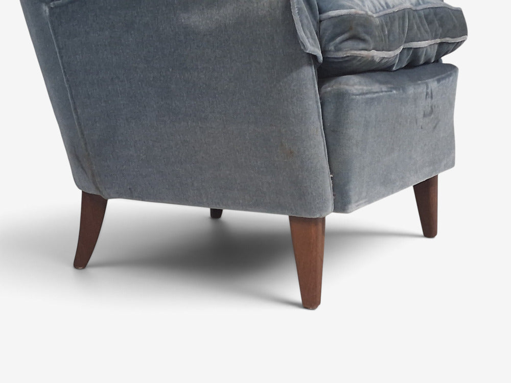 Danish Cabinetmaker, Lounge Chairs, Blue Velvet, Stained Wood, Denmark, 1950s